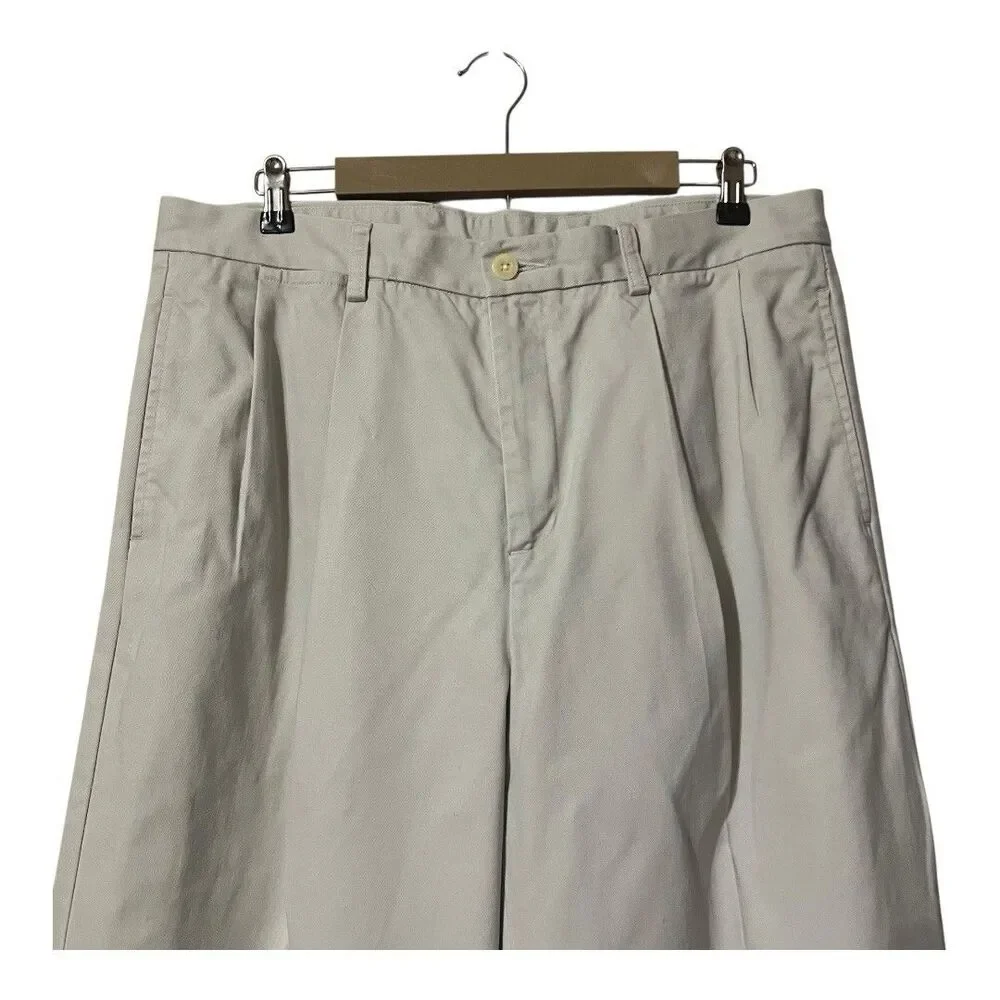 Nautica Mens Size 36 X 32 Classic Fit Pleated Front Beige Pants - Picture 2 of 5